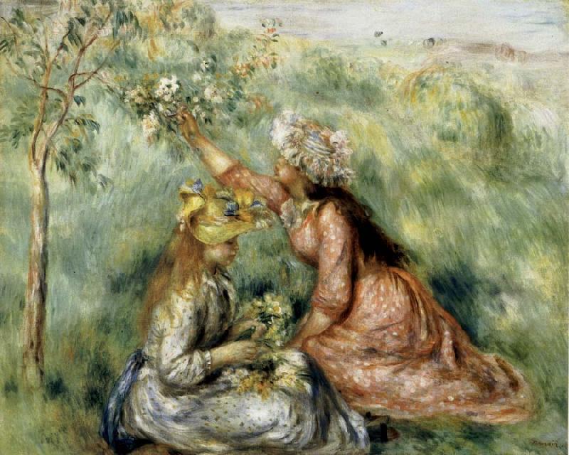 Pierre Renoir Girls Picking Flowers in a Meadow oil painting picture